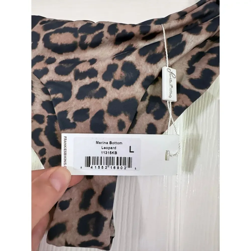 NWT FRANKIES BIKINIS Marina Brown Leopard Print Bikini Bottom Large L